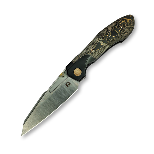 Null Knives Voodoo Gold and Black 3.6 Inch Plain Satin Wharncliffe Front Open