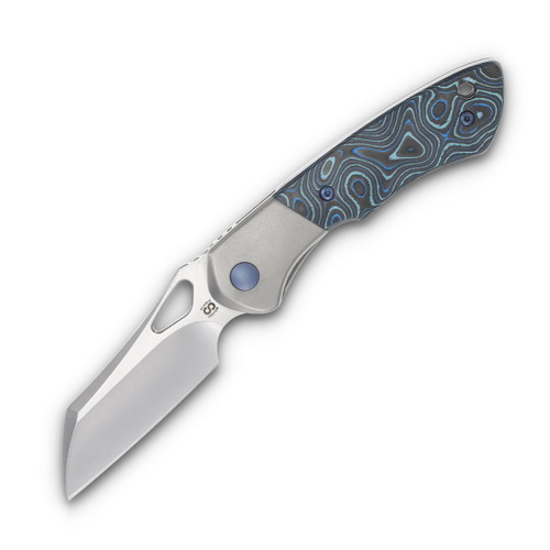 Olamic Whippersnapper Bolsterlock CTS-XHP Satin Wharncliffe Blade Light Blast Titanium Handle with Swirl  CF Scales