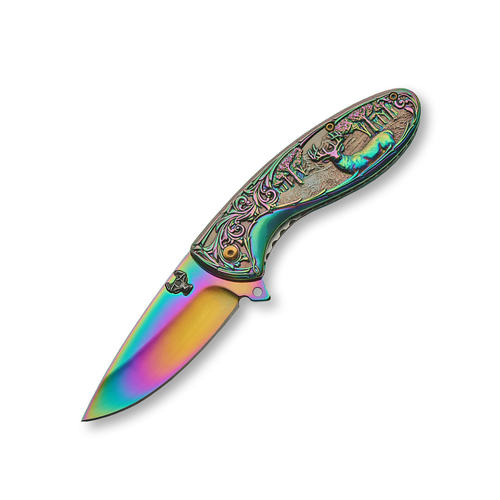 Szco Rainbow Deer II Folding Knife 3.5in Plain Linerlock