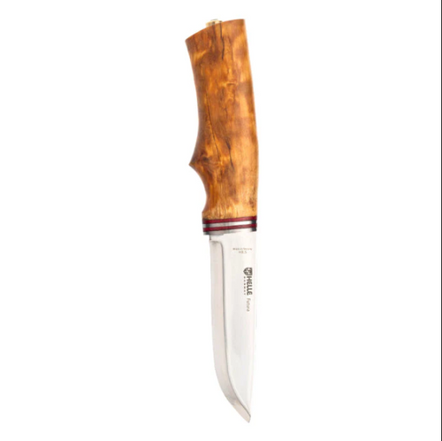 HELLE Knives Futura Curly Birch 4.13 Inch Plain Satin Drop Point