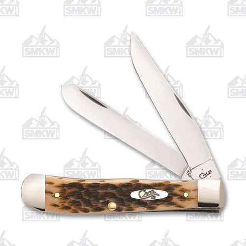 Case Amber Jigged Bone Trapper Folding Knife with Pocket Clip
