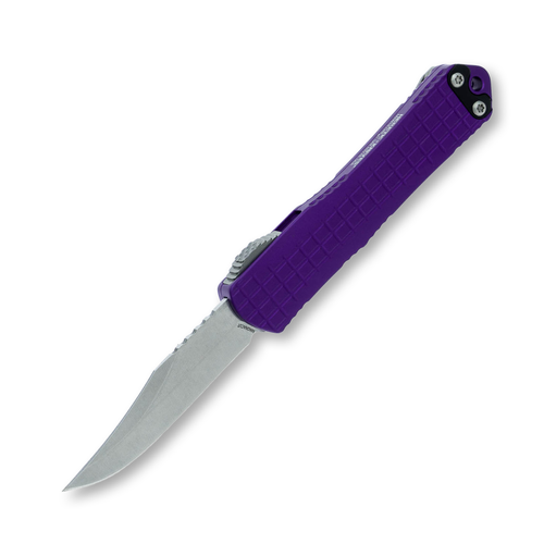 Heretic Manticore S OTF Automatic Knife Stonewash Bowie Purple Chassis