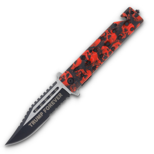 Szco Trump Forever Red Skull Folding Knife 4.75in Closed