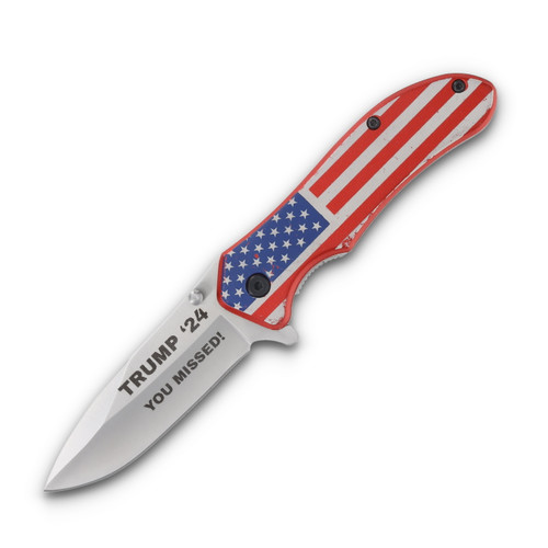 Trump 2024 You Missed American Flag Folding Knife 4.5in Closed