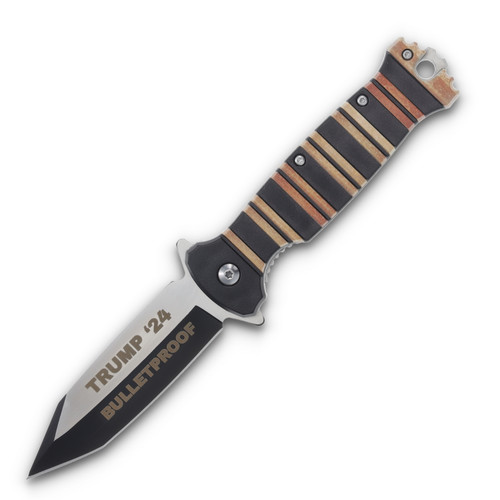 Trump 2024 Bulletproof Orange and Black Folding Knife 4.75in Closed