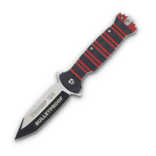 Trump 2024 Bulletproof Red and Black Folding Knife 4.75in Closed