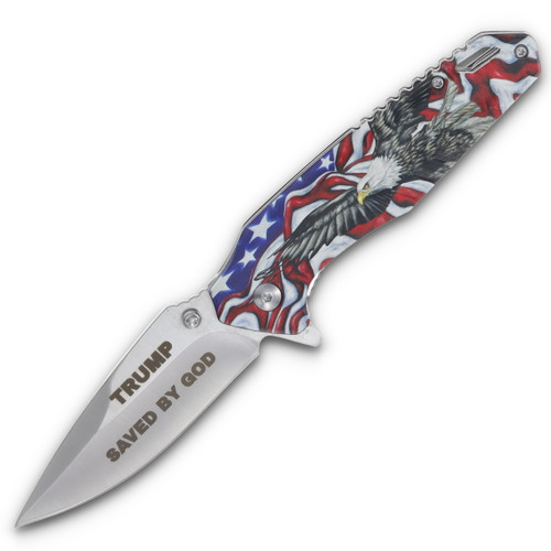 Trump 2024 Saved By God Bald Eagle Folding Knife 4.5in Closed