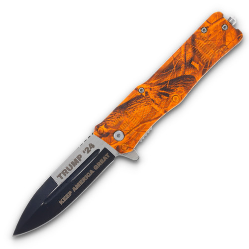 Trump 2024 Keep America Great Orange Camo Folding Knife 4.75in Closed