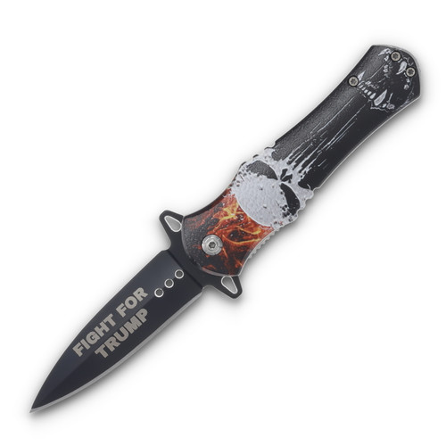 Trump 2024 Fight For Trump Fire Skull Folding Knife 4.5in Closed