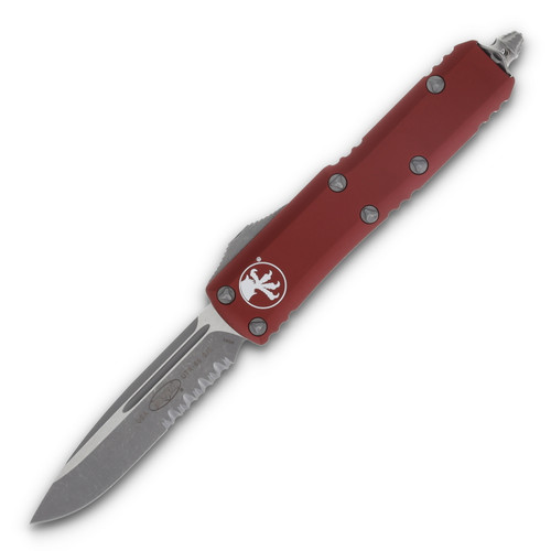 Microtech UTX 85 Auto OTF Merlot 3.11in Apocalyptic Drop Point Part Serrated Blade