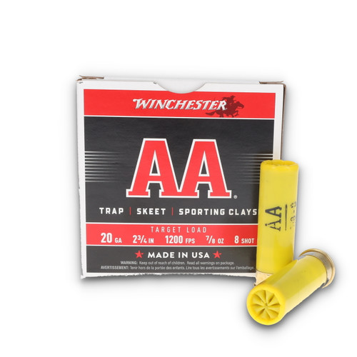 Winchester AA Target 20 Ga 2-3/4in #8 Lead Shot 7/8oz Reloadable 25 Rds