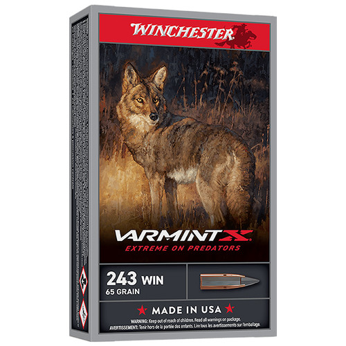 Winchester Varmint X .243 Winchester Rifle Ammunition 20 Rounds Brass Centerfire 65 Grain Varmint X Polymer XP