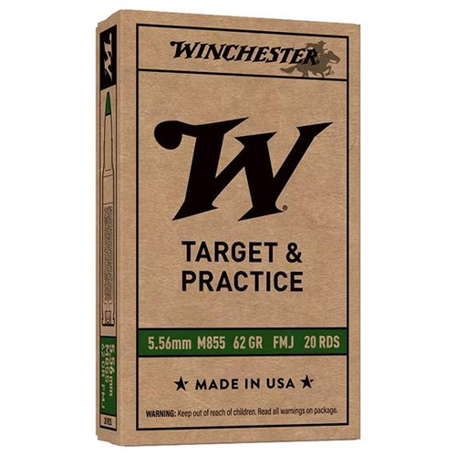 Winchester USA 5.56x45mm NATO M855 62gr Green Tip FMJ Ammo 20 Rds