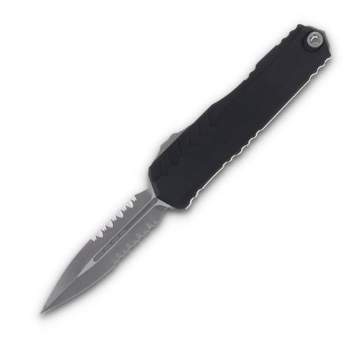 Microtech Cypher II Black OTF DE Apocalyptic Partial Serrated Dagger