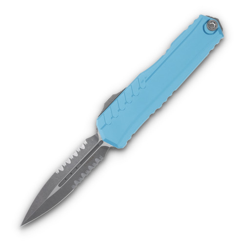 Microtech Cypher II D/E Apocalyptic Partially Serrated Turquoise