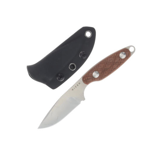 Kizer Muskrat Fixed Knife Mikuruti Wood 3.15in Plain Satin Clip Point 1064A2