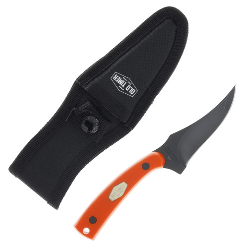 Old Timer Sharpfinger Fixed Blade Orange Polymer Handle 3.25in Black Oxide Clip Point Blade 1227060