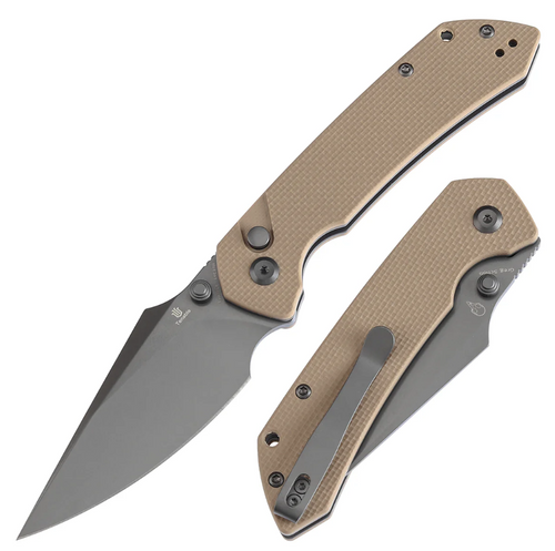 Tenable Fenrir Button Lock Folding Knife Gray TiCn Coated 14C28N/Light Sand G-10 T1034F4