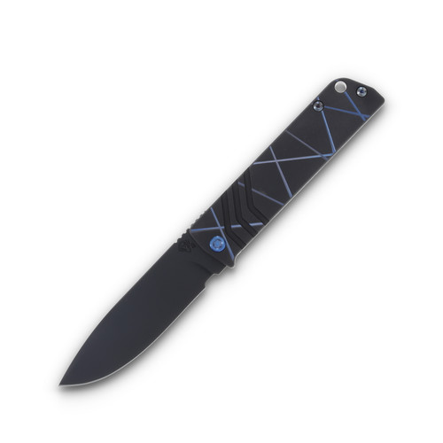 Medford The Antik S45VN DLC Drop Point Blade Black w/Blue "Laser Tag" Handle Blue Hardware/DLC Clip