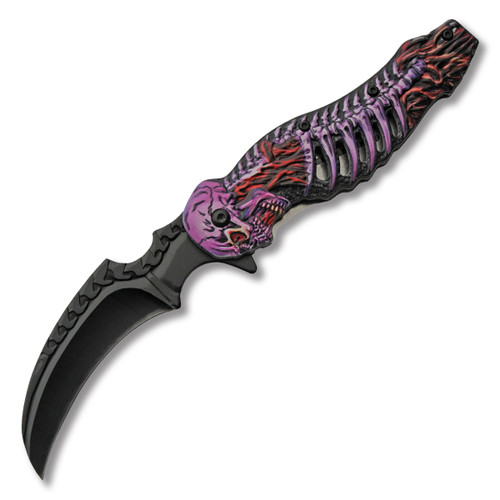 Szco 5" Skull Talon Assisted Open Folder Purple Red Clip 300308PU