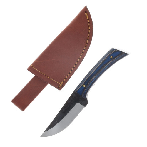 Szco 6.75" Forged Skinner Sapphire Hunter Blue Wood Leather Sheath HS4450