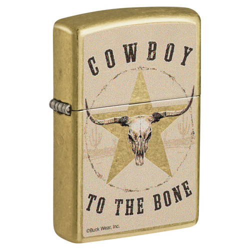 Zippo Lighter Buck Wear Cowboy to the Bone Street Brass Finish ZP48937