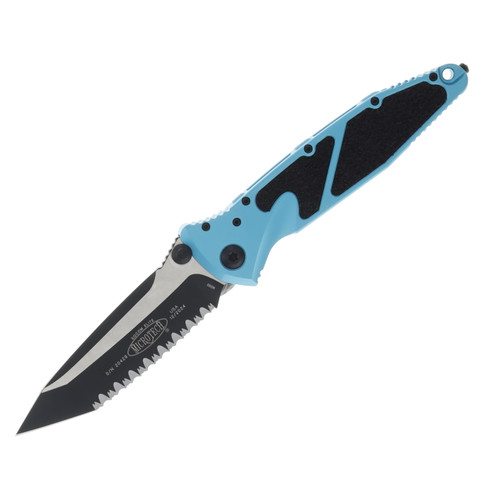 Microtech Socom Elite Folding Knife Turquoise 4.0in Black Tanto Serrated Edge MT1613TQ