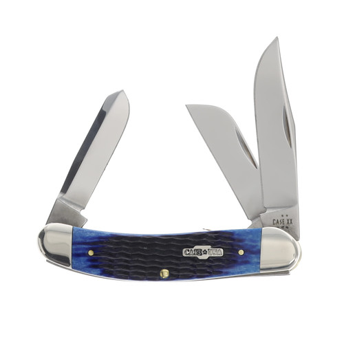 Case XX Rogers Corn Cob Jigged Blue Bone 3-Blade Sowbelly Folding Knife CA02795