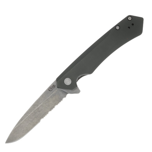 Case Kinzua OD Green Anodized Al 3.4in Part Serrated Spear Point Blade CA64632