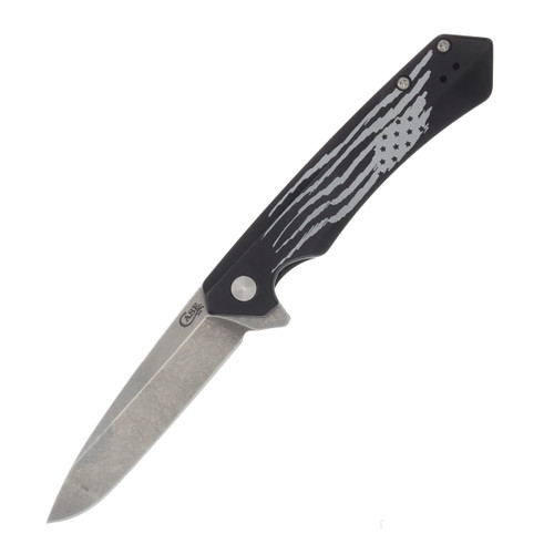 Case XX Kinzua Folding Knife Black Aluminum/Etched White American Flag CA10857