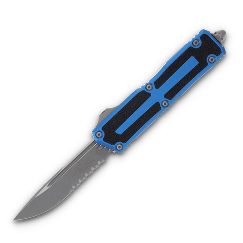 Microtech Scarab II Gen III OTF Blue 3.88in Partial Serrated Apocalyptic Drop Point AUMT127811APBL