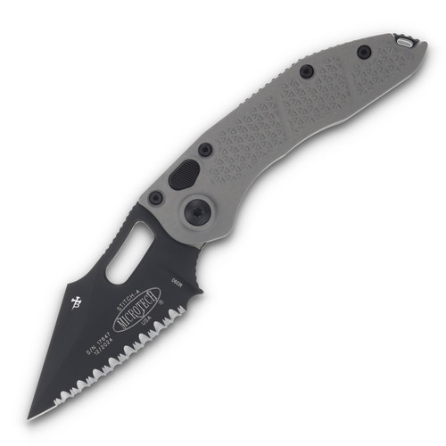 Microtech Stitch-A S/E Automatic Knife Natural Clear Al (3.75" Black Full Serrated) AUMT1693NC