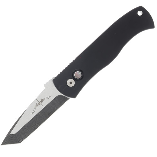 Pro Tech Auto Emerson CQC7 Chisel Tanto Black Handle 2 Tone Nichols Damascus Blade AU2025EMERSONCUSTOM
