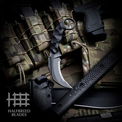 Halfbreed Blades Close Quarters Combat Talon Fixed Blade Partially Serrated Black CQB02PSBLKK340