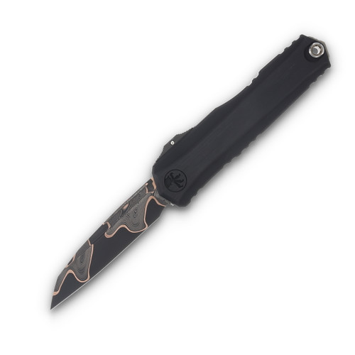 Microtech Cypher II Wharncliffe Marfione Select Baker Forge Coppermai Damascus Hefted Alloy Hard Cut Bronzed w/DLC Accents and Tritium Button Insert AUMT124116MS2