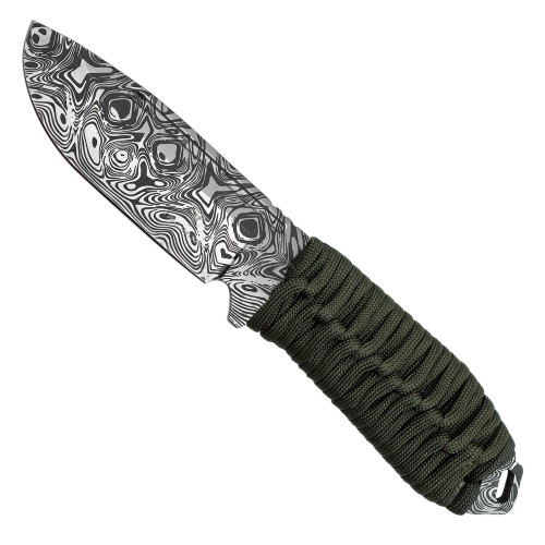 Takumitak Takumi Olive Drab Paracord Wrapped Handle Damascus Acid Etched 3Cr13 Blade TKF103GN-CS