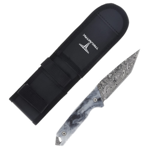 Takumitak Bloodstrike White & Black Glow Resin Handle Damascus Acid Etched 3Cr13 Tanto Blade TKF501BK-CS