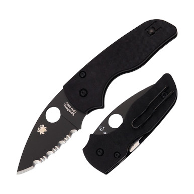 Spyderco Lil Native Folding Knife 2.42in Serrated Black DLC Leaf
