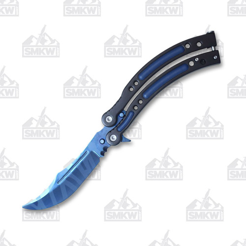 Blue Training Butterfly Knife Black Anodized Aluminum Handles