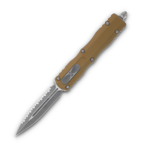 Microtech Knives Dirac Auto OTF Tan 2.92in Fully Serrated Apocalyptic Dagger AUMT22512APTA
