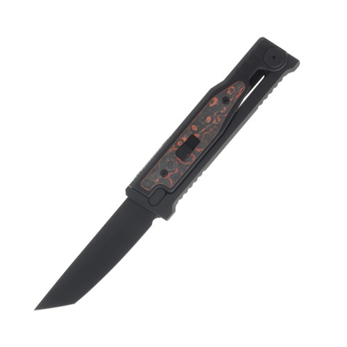 Reate EXO-M Safety Lock Gravity Knife Black PVD Tanto (SMKW Exclusive Lava Flow Fat Carbon Insert) REEXO-M11
