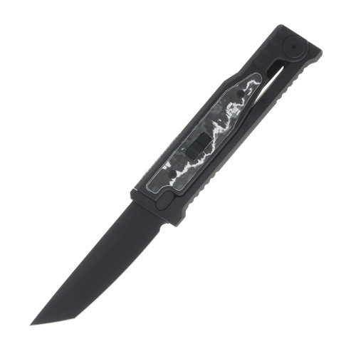 Reate EXO-M afety Lock Gravity Knife Black PVD Tanto (SMKW Exclusive White Storm Fat Carbon Insert) REEXO-M12