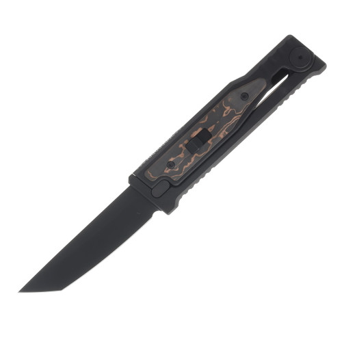 Reate EXO-M Safety Lock Gravity Knife Copper Camo Fat Carbon PVD Tanto SMKW Exclusive Main, Open