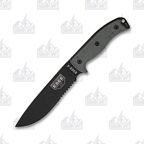 ESEE 6 Black Blade  Partially Serrated Gray Micarta Handles Knife Only