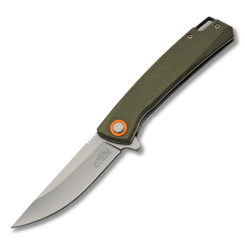 Szco 4 Inch Green Micarta Folding Knife 3in Plain Satin Drop Point Blade RUC4010GN