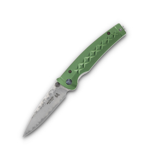 Mcusta MC-16 Fusion Tsuchi Damascus Folding Knife Green Aluminum MC-163D