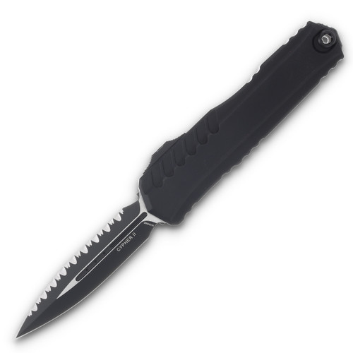 Microtech Knives Cypher II OTF Auto Tactical Black D/E 3.5in Full Serr Dagger AUMT12423T