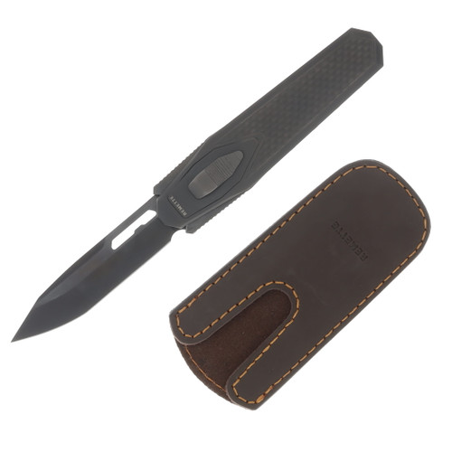 Remette Knives RT Swordfish Black Titanium Handle With Green & Black Carbon Fiber Inlay Black DLC M390 Reverse Tanto Blade ZL101A6