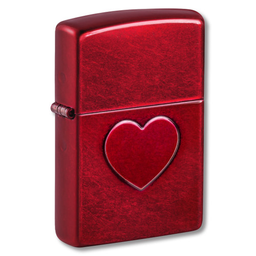 Zippo Lighter Stamped Heart Design Candy Apple Red
