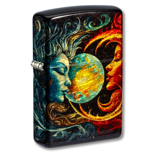 Zippo Lighter 540 Spiritual Sun and Moon Design Tumbled Brass